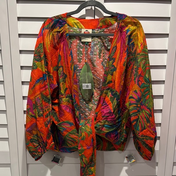 FARM Rio NWT Urban Jungle Colorful  Print Tie-Front Blouse. - Picture 2 of 12